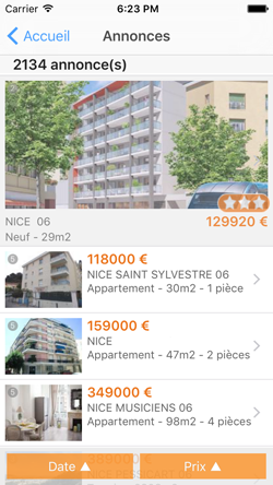 resultat de recherche d'une annonce immobilire sur iphone